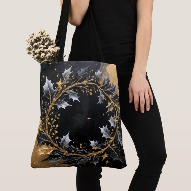 Golden Wreath Glam Holiday Tote Bag Tygkasse (Närbild)