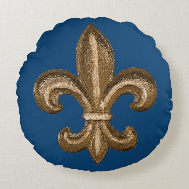 Golden Wrodry Järn Fleur-de-Lis-Anpassningsbarna Rund Kudde (Framsidan)