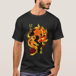Golden Yakuza Japanska Tattoos Koi Fish Pond Flora T Shirt