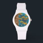 Golden Yarrow Garden med blå bakgrund Armbandsur<br><div class="desc">Golden ypil blommor slår sönder den här vackra trädgårdsscenen. Den blå bakgrunden innehåller också en nyans av löv som är spridd över hela världen. Det är som att tittar på ett Magic Öga-foto,  förutom mycket mer roligt!</div>