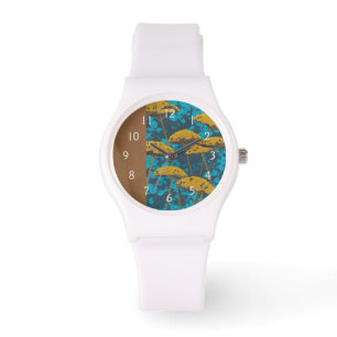 Golden Yarrow Garden med blå bakgrund Armbandsur