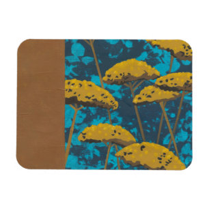 Golden Yarrow Garden med blå bakgrund Magnet