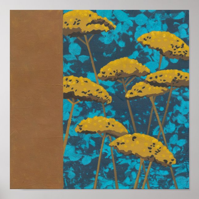 Golden Yarrow Garden med blå bakgrund Poster (Framsidan)