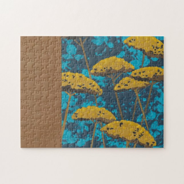 Golden Yarrow Garden med blå bakgrund Pussel (Horisontell)