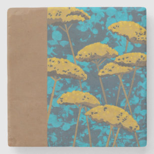 Golden Yarrow Garden med blå bakgrund Underlägg Sten