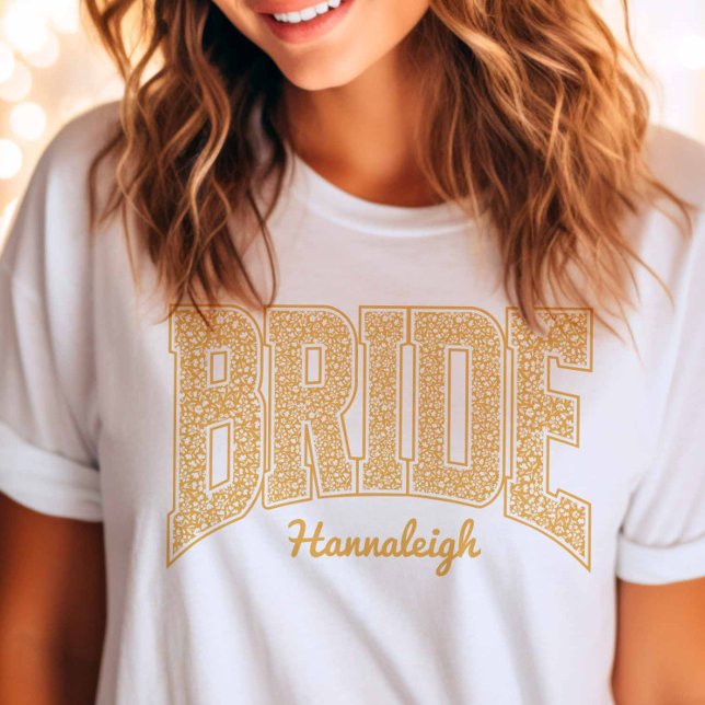 Golden Yellow Floral BRIDE Wedding Bridal Shower T Shirt (Skapare uppladdad)
