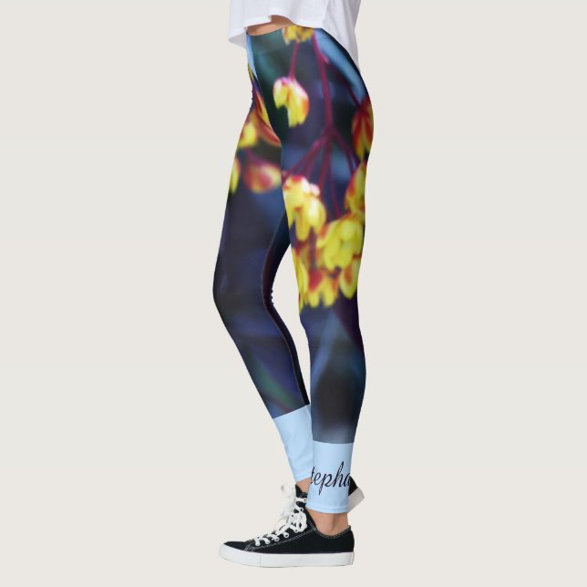 Golden Yellow Flowers, Name, Floral Yoga Fashion Leggings (Vänster)