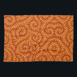 Golden Yellow Leafy Vine Pattern  Kökshandduk<br><div class="desc">Seamless repeating pattern featuring stylized golden yellow leafy vine motifs against a rich terracotta red background.</div>