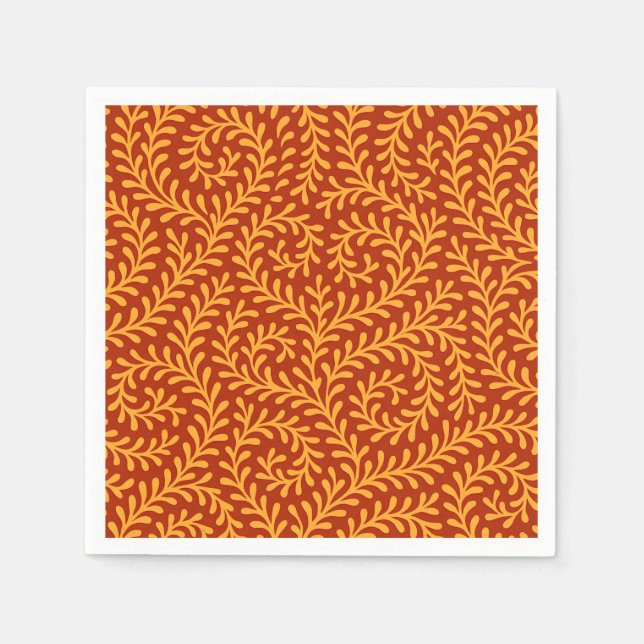 Golden Yellow Leafy Vine Pattern  Pappersservett (Framsidan)