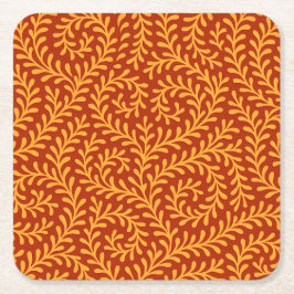 Golden Yellow Leafy Vine Pattern  Underlägg Papper Kvadrat