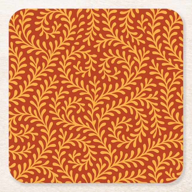 Golden Yellow Leafy Vine Pattern  Underlägg Papper Kvadrat (Framsidan)