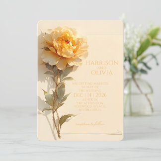 Golden-Yellow Peony Elegant Romantic Wedding Inbjudningar
