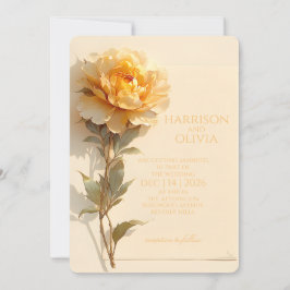 Golden-Yellow Peony Elegant Romantic Wedding Inbjudningar