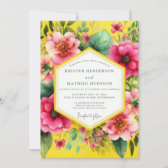 Golden Yellow Vibrant Bloom Wedding Inbjudningar (Framsida)