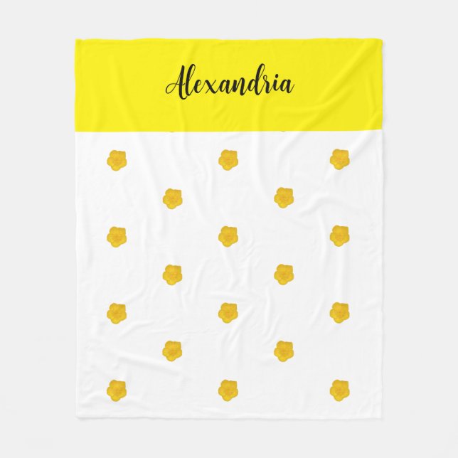 Golden Yellow Wildflower Photo Name Monogram Fleecefilt (Framsidan)