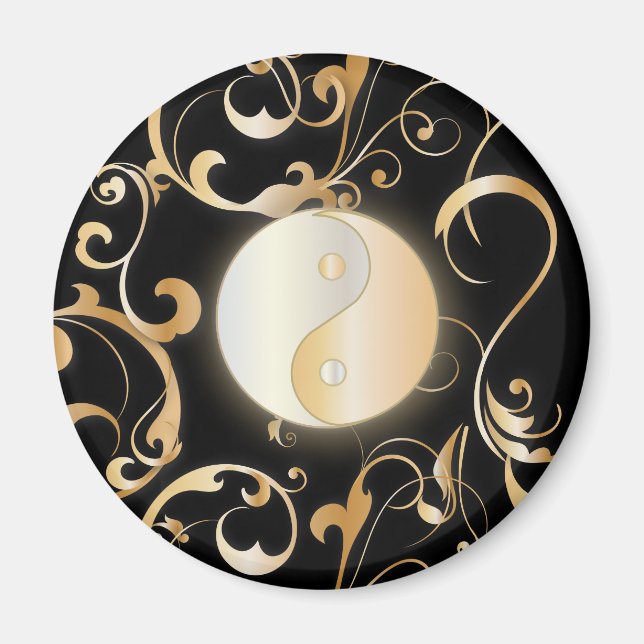 Golden Yin & Yang med scrollsar Magnet (Framsidan)