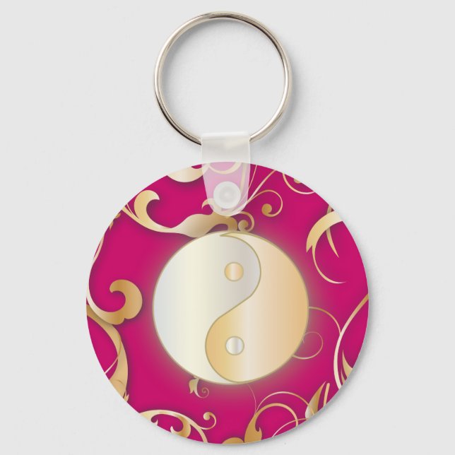 Golden Yin & Yang med scrollsar Nyckelring (Framsida)