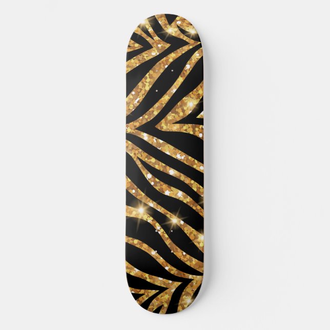 Golden Zebra Glittery Mönster Mini Skateboard Bräda 18,5 Cm (Framsida)