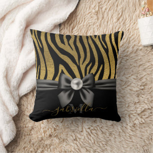Golden Zebra tryck och Bow Kudde