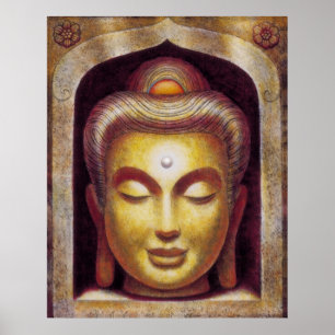 Golden Zen Meditation Buddha Andlig Art Poster