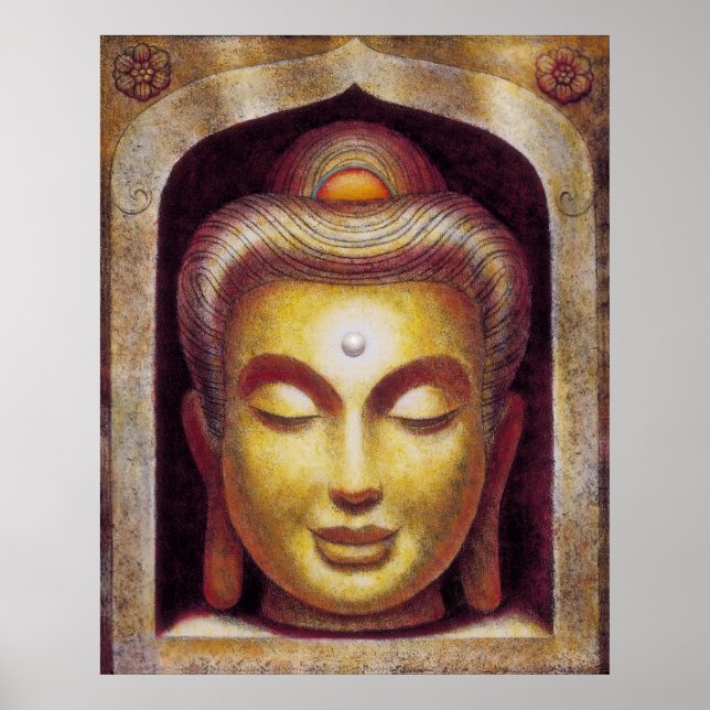 Golden Zen Meditation Buddha Andlig Art Poster (Framsidan)