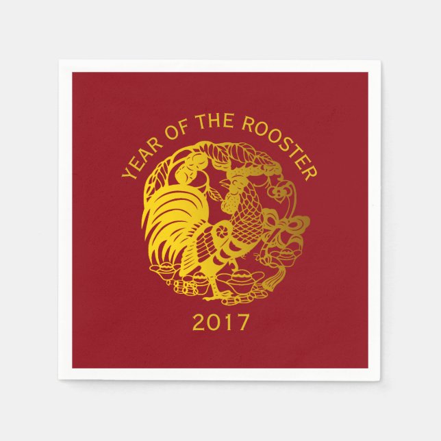 Golden Zodiac 2017 Tupp Year papper napkin Pappersservett (Framsidan)