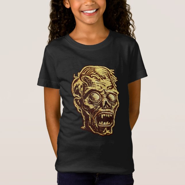 Golden Zombie Embroized Badge Art T Shirt (Framsida)