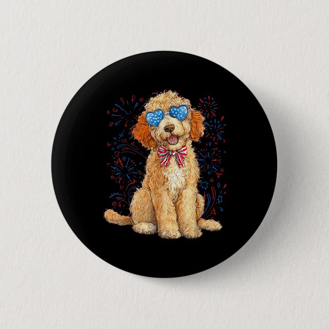 Goldendoodle 4:e Juli Patriotisk Golden Doodle D Knapp (Framsida)