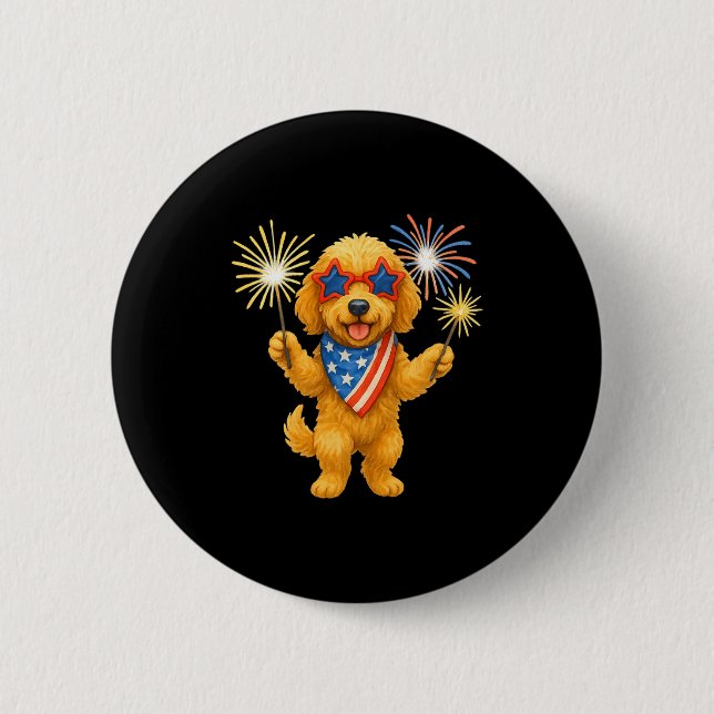 Goldendoodle 4 juli patriotisk golden doodle knapp (Framsida)