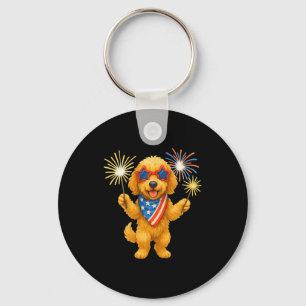 Goldendoodle 4 juli patriotisk golden doodle nyckelring