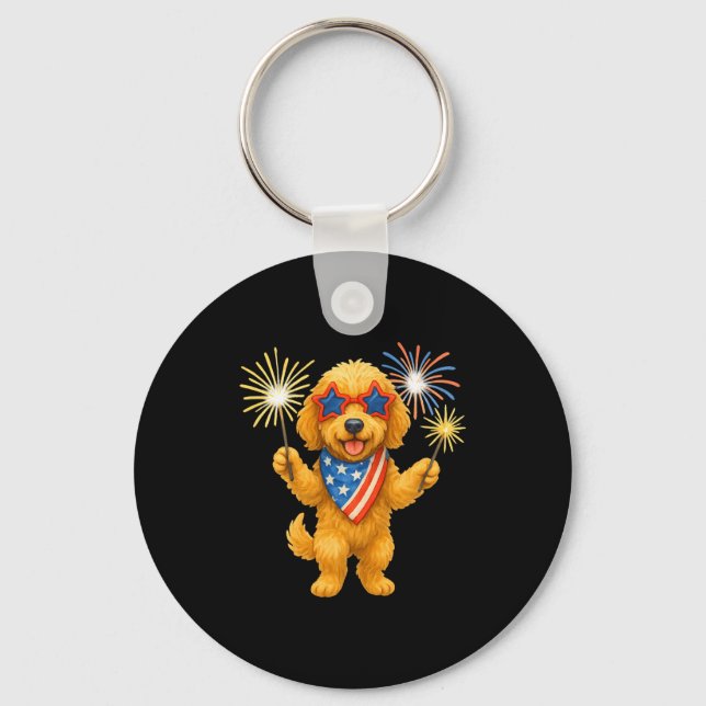 Goldendoodle 4 juli patriotisk golden doodle nyckelring (Framsida)