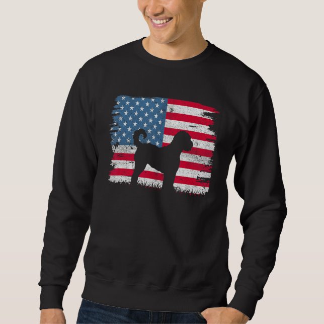 Goldendoodle American Flag USA 4th of July Men Wom Lång Ärmad Tröja (Framsida)