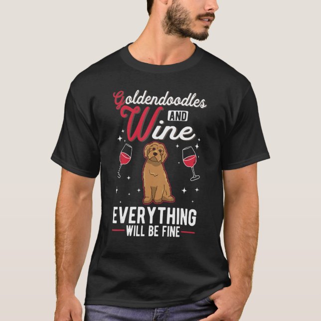 Goldendoodle And Wine T Shirt (Framsida)