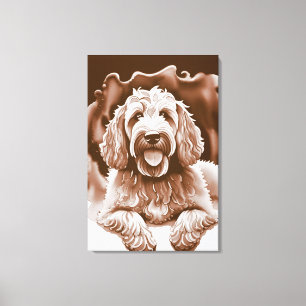 Goldendoodle Art "Lycklig Hund" Varm Neutralt Färg Canvastryck