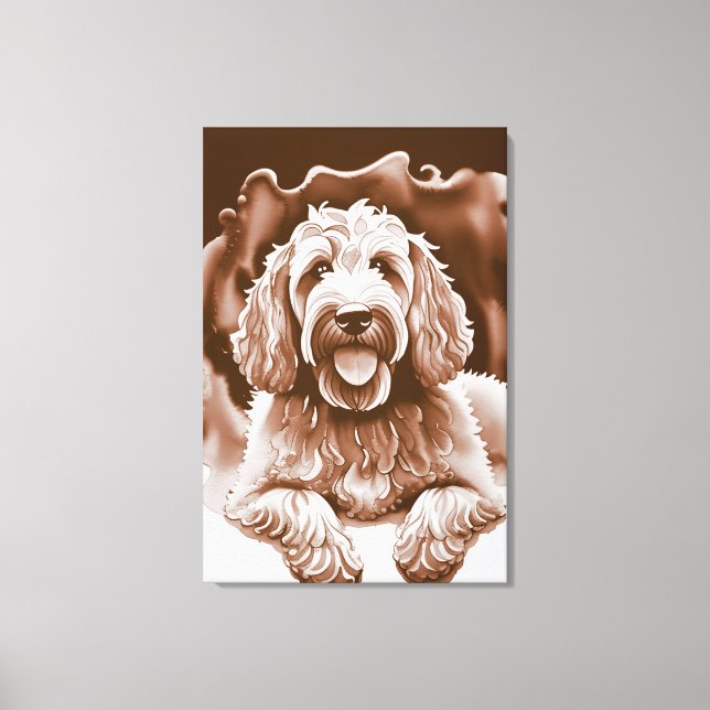 Goldendoodle Art "Lycklig Hund" Varm Neutralt Färg Canvastryck (Framsida)