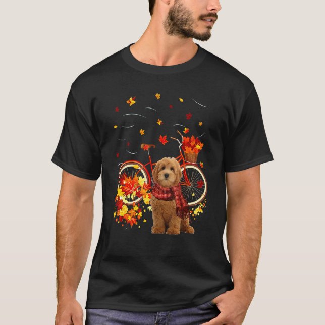 Goldendoodle Bike Autumn Dog Leaf Fall Fall Y'all T Shirt (Framsida)