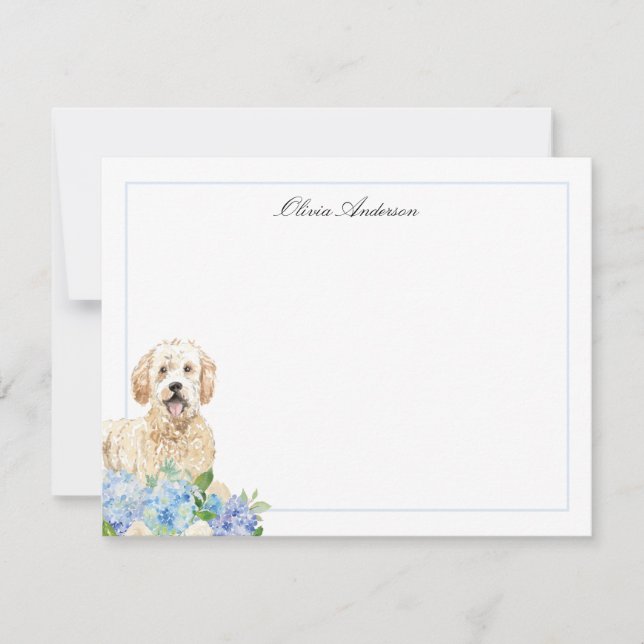 Goldendoodle Blue Hydrangea Personlig Anteckningskort (Framsida)
