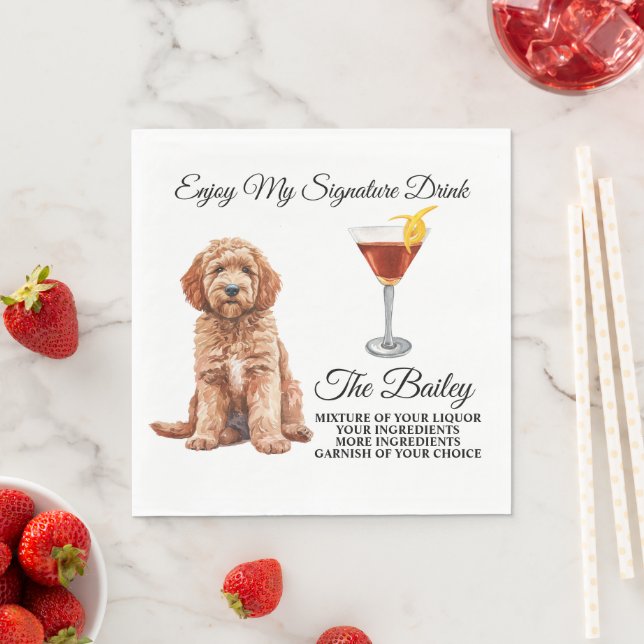 Goldendoodle Bröllop Namnteckning Drink Napkins Pappersservett (Insitu)
