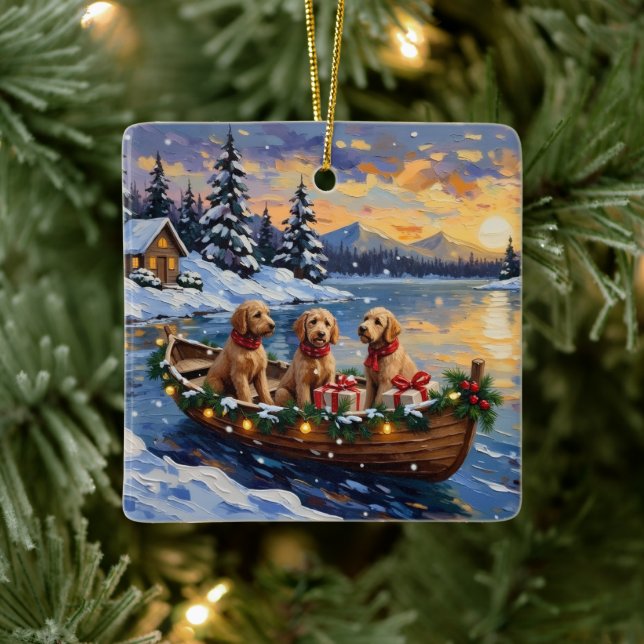 Goldendoodle Christmas Boat Holiday Julgransprydnad Keramik (Träd)