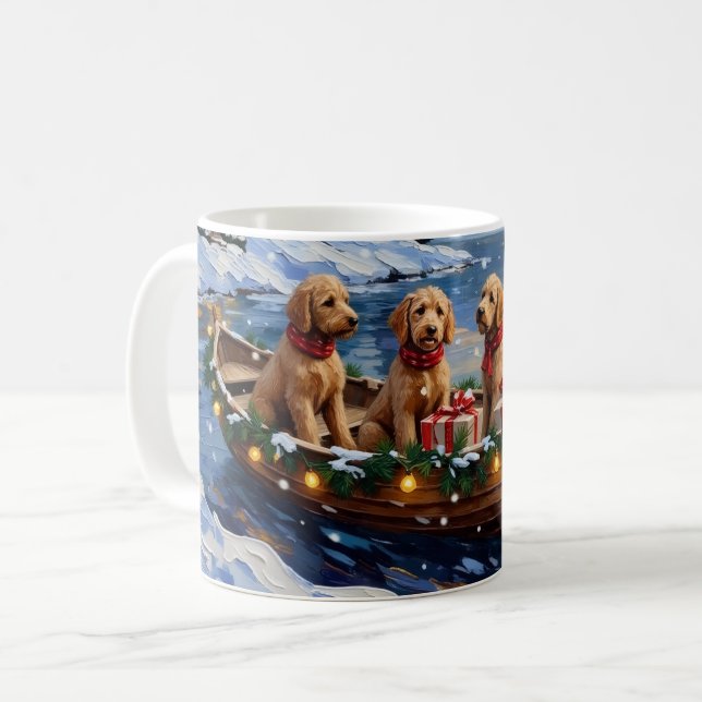 Goldendoodle Christmas Boat Holiday Kaffemugg (Framsida vänster)