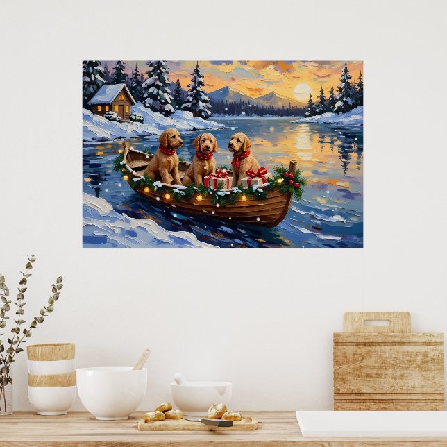 Goldendoodle Christmas Boat Holiday Poster (Kök)