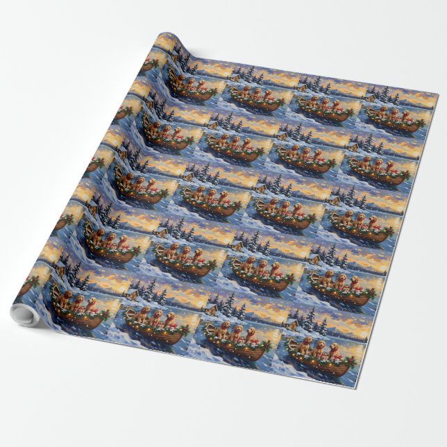 Goldendoodle Christmas Boat Holiday Presentpapper (Utrullad)