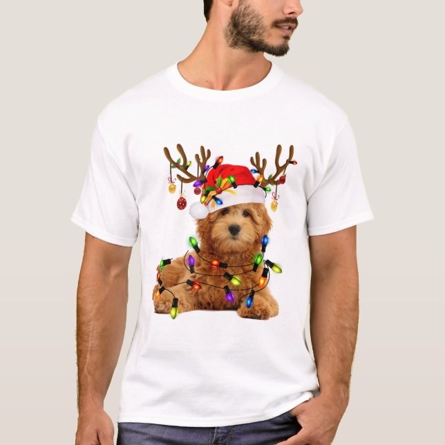 Goldendoodle christmas reindeer christmas ljus p t shirt (Framsida)