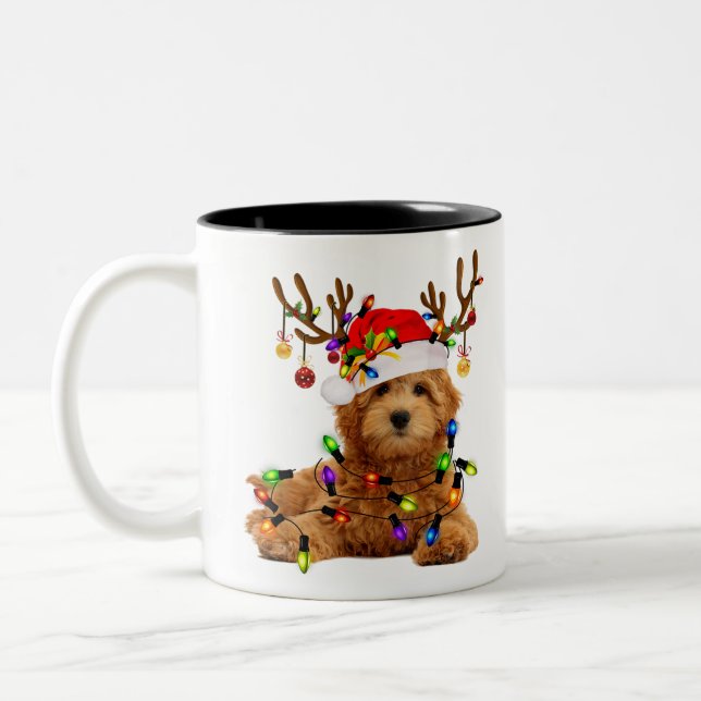 Goldendoodle christmas reindeer christmas ljus p Två-Tonad mugg (Vänster)