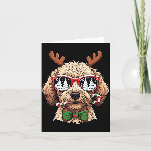 Goldendoodle Christmas Reindeer Holiday Dog Lover  Kort (Framsida)