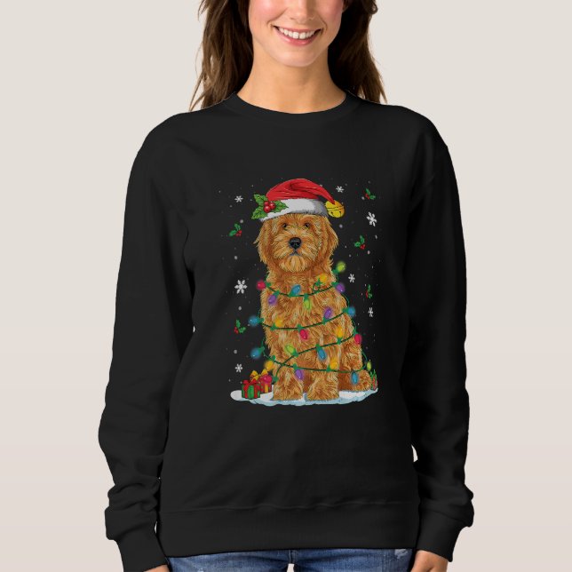 Goldendoodle Christmas Santa Hat Fairy Lights Paja T Shirt (Framsida)