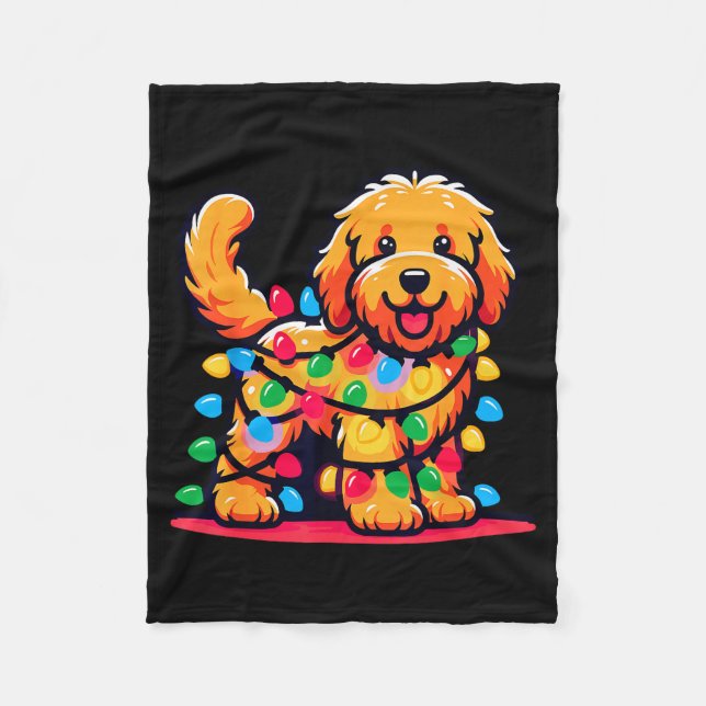 Goldendoodle Christmas Tree Xmas Lights Golden Doo Fleecefilt (Framsidan)