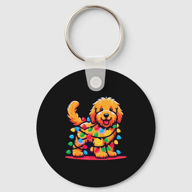 Goldendoodle Christmas Tree Xmas Lights Golden Doo Nyckelring (Framsida)