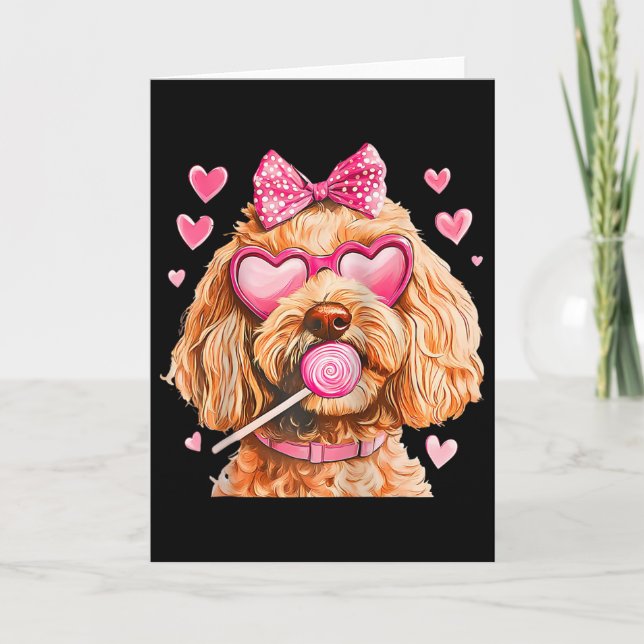 Goldendoodle Coquette Bow Alla hjärtans dag Raglan Kort (Framsida)