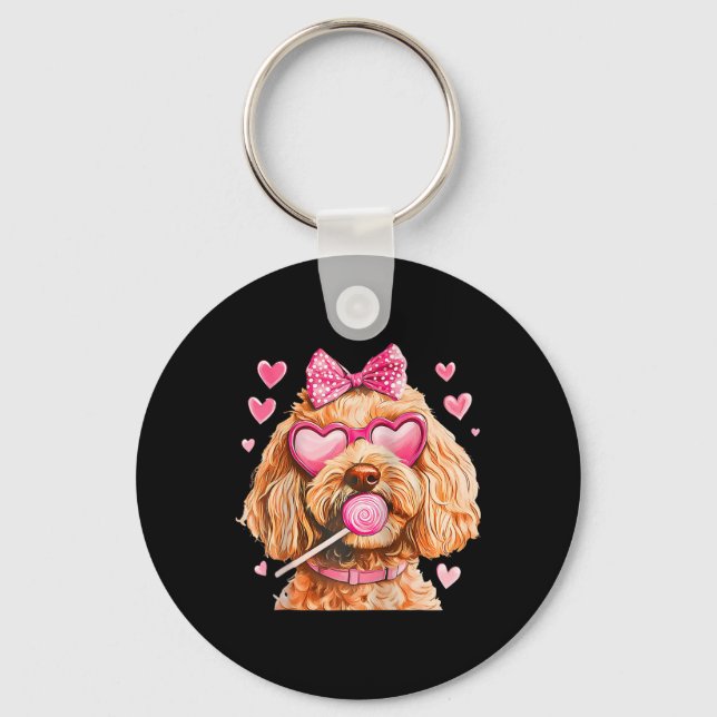 Goldendoodle Coquette Bow Alla hjärtans dag Raglan Nyckelring (Framsida)